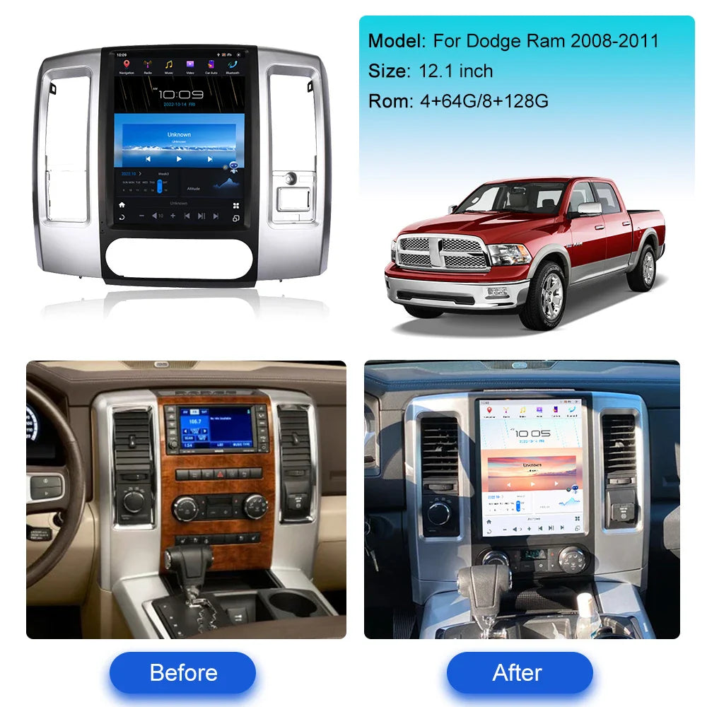 12.1 " Android Auto Carplay For Dodge Ram 1500 2500 3500 4500 2008-2019 2020 2021 2022 2023 2024 Car Radio Multimedia Head Unit