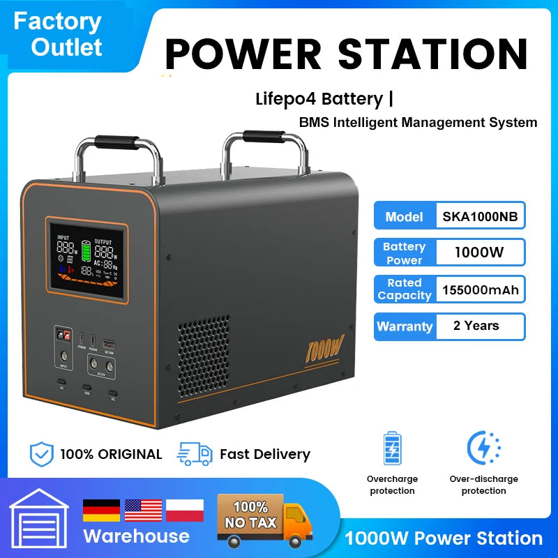 LiFePO4 Portable Power Station 2600W 2048WH Mobile Power Supply Solar Generators 1800W 1024WH Battery Power Storage For Camping