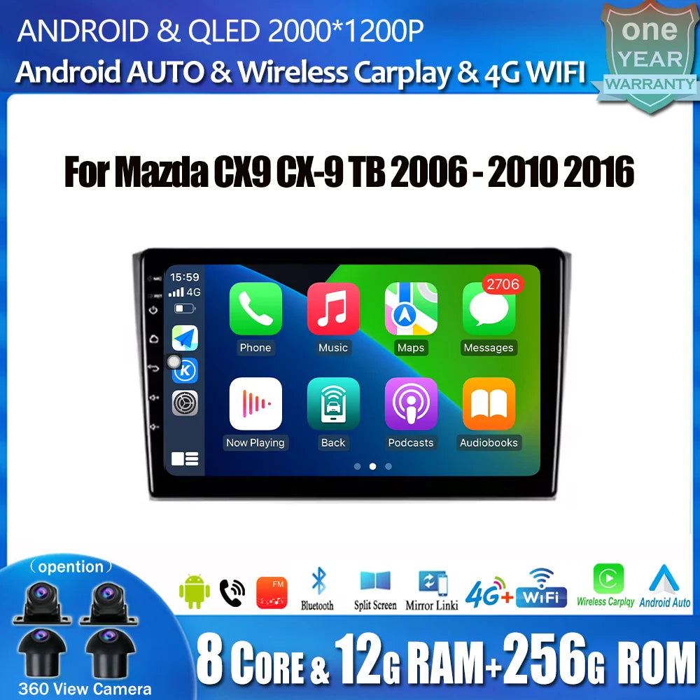 Android 14 WiFi For Mazda CX9 TB 2006 2007- 2010 2016 Car Radio Multimedia Player DSP Stereo GPS 4G Split Screen Bluetooth