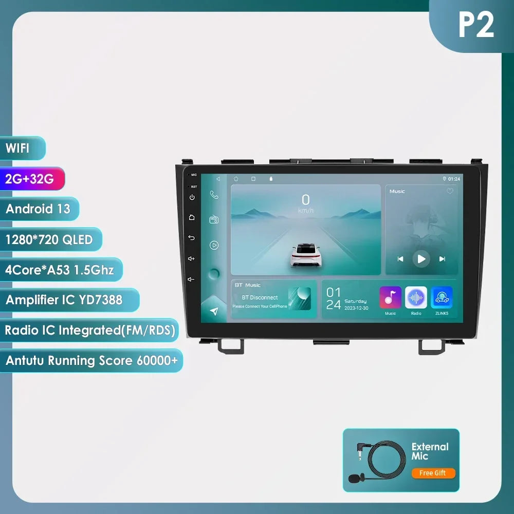 Hizpo Car Radio for Honda CRV CR-V 2007-2011 Multimedia Video Player Navigation Stereo GPS Android 13 Carplay Head Unit No DVD