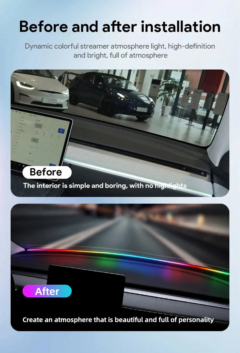 Front Windshield LED Car Interior Lights 150cm RGB USB APP Control Remote Symphony Lamp Universal For Tesla BMW Audi Volvo GLC