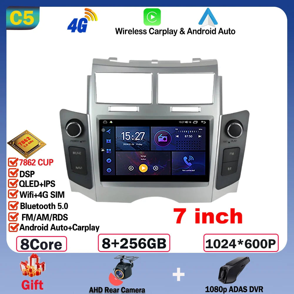 7'' Android 14 Car Radio For Toyota Yaris XP90 Vitz Platz 2005-2012 GPS Navigation Stereo CarPlay Auto Multimedia 4G WIFI Player