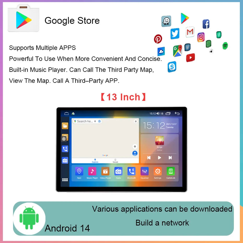 Android 14 8+256GB 13 INCH 2K Screen Car Radio For Jeep Wrangler 3 JK 2010-2018 GPS Multimedia Player Carplay GPS Stereo 4G