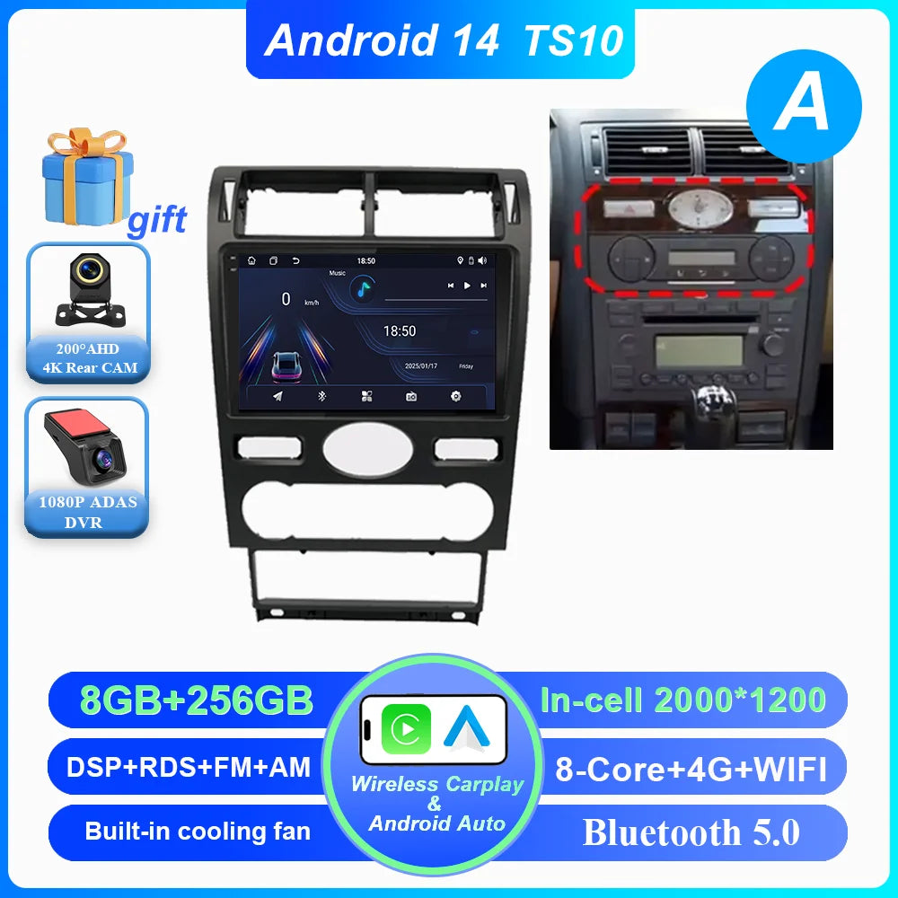 Android 14 Radio Stereo For Ford Mondeo MK 3 2000 2001 2002 2003 2004 2005-2007 Auto Multimedia Player GPS Navigation Bluetooth