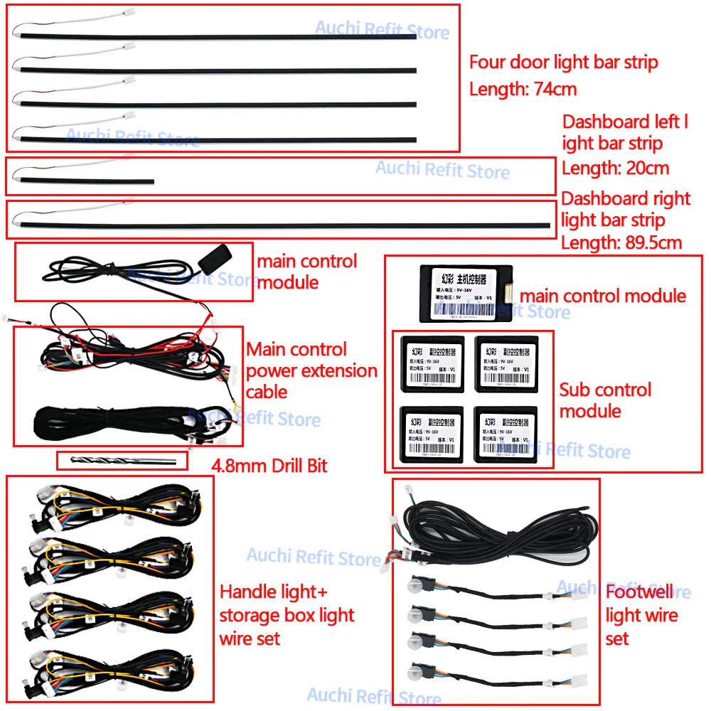 Symphony Universal Ambient Light Car 18 in 1 LED RGB Mobile APP Control Multi-Color DIY Decorative Lamp Refit  256 Colour