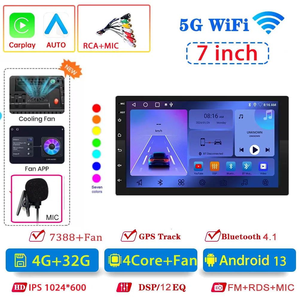 2 din Car play Android Radio Multimedia 7 9 10 inch CarPlay Android 13 Auto  stereo receiver Player 2DIN GPS 4G 64G