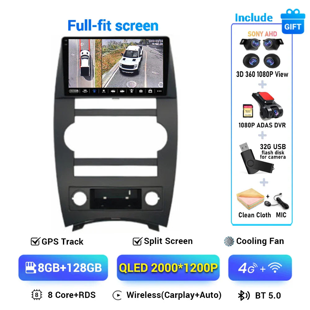 Android 14 Carplay Auto For Jeep Cherokee Commander XK 2005 2006 2007 2008 2009 2010 2011 Car Radio Multimedia Player GPS Stereo