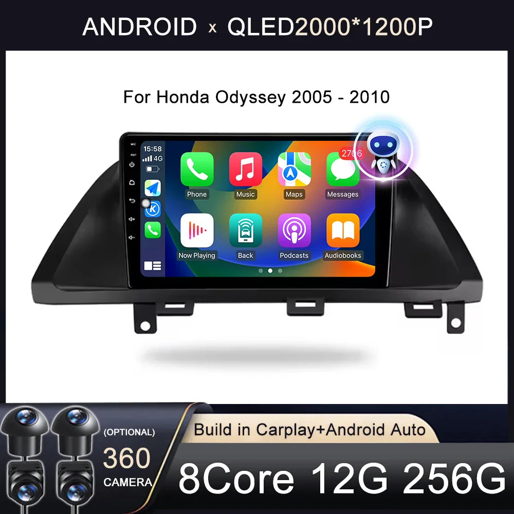 Car Radio For Honda Odyssey 2005 - 2010 Multimedia Stereo Video Player Navigation GPS Carplay 4G WIFI Android Auto 360 Camera BT