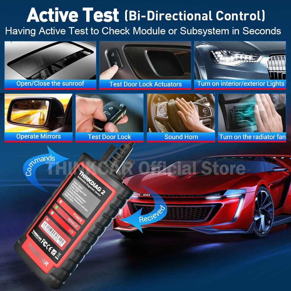 THINKCAR Thinkdiag 2 All System Support CAN FD Protocols OBD2 Scanner Full Car 15 Reset ECU Coding Active Test