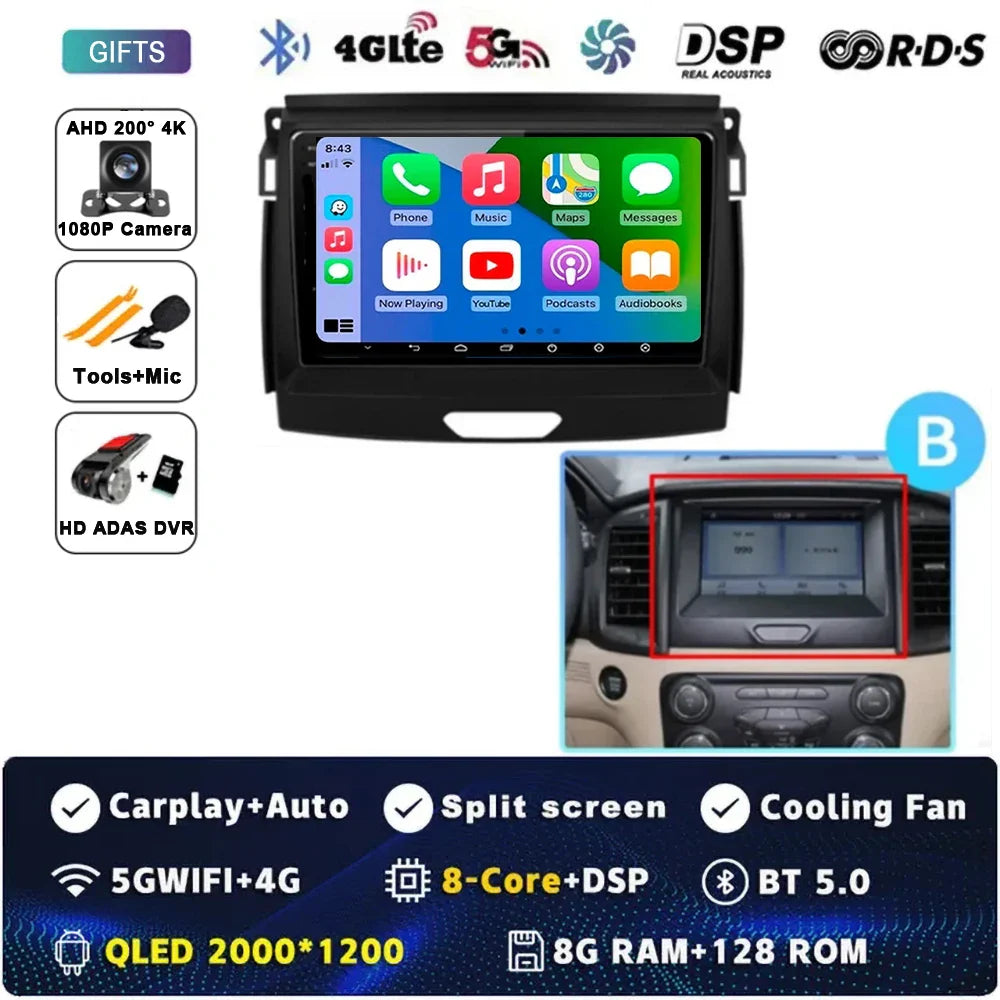 Android 15 Car Radio Stereo QLED Screen For Ford Ranger 2015 2016 2017 2018 2019-2022 GPS Multimedia Carplay Autoradio Head unit