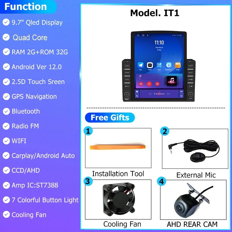 9.7" Vertical Style Tesla Screen Android 12 Car Radio For Hyundai Azera 2006-2010 GPS Navigation Multimedia Video Player