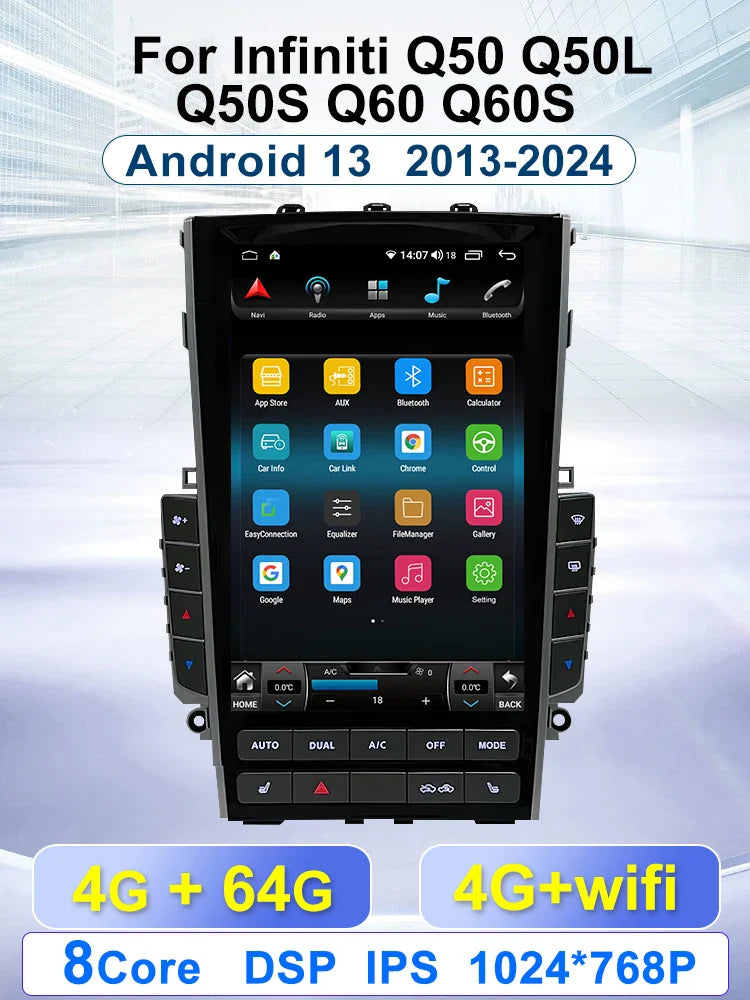 For Infiniti Q50 Q50L Q50S Q60 Q60S 2013 2015 2016 2017 2018 2019 Car Radio Multimedia Android Screen Wireless Carplay Head Unit