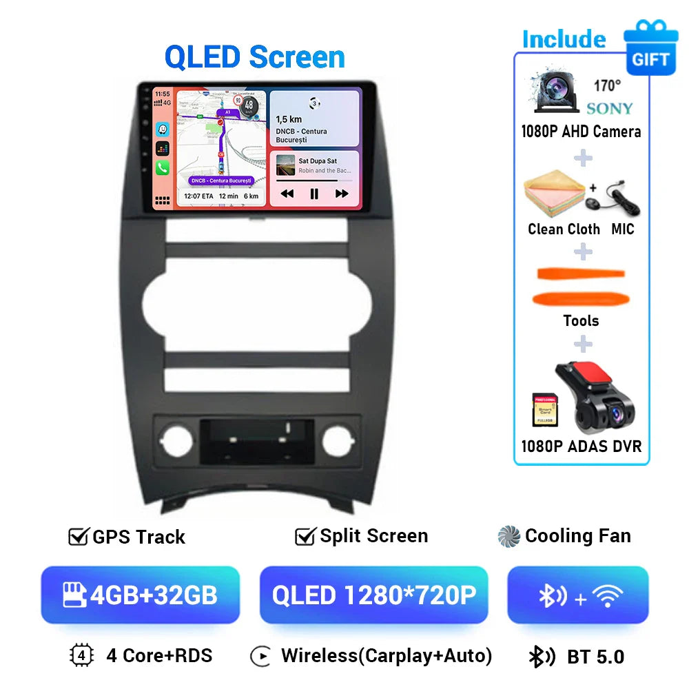 Android 14 Carplay Auto For Jeep Cherokee Commander XK 2005 2006 2007 2008 2009 2010 2011 Car Radio Multimedia Player GPS Stereo