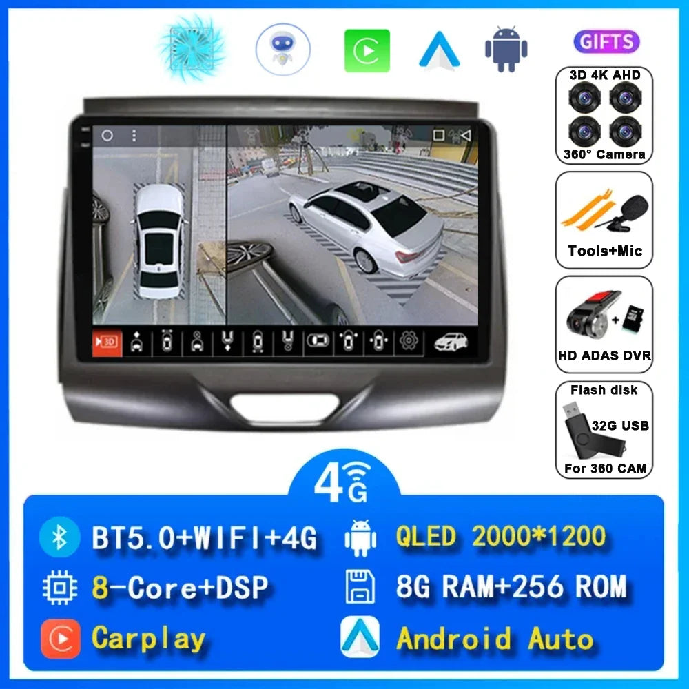 Android 15 Car Radio Stereo QLED Screen For Ford Ranger 2015 2016 2017 2018 2019 2020 GPS Multimedia Carplay Autoradio Head unit