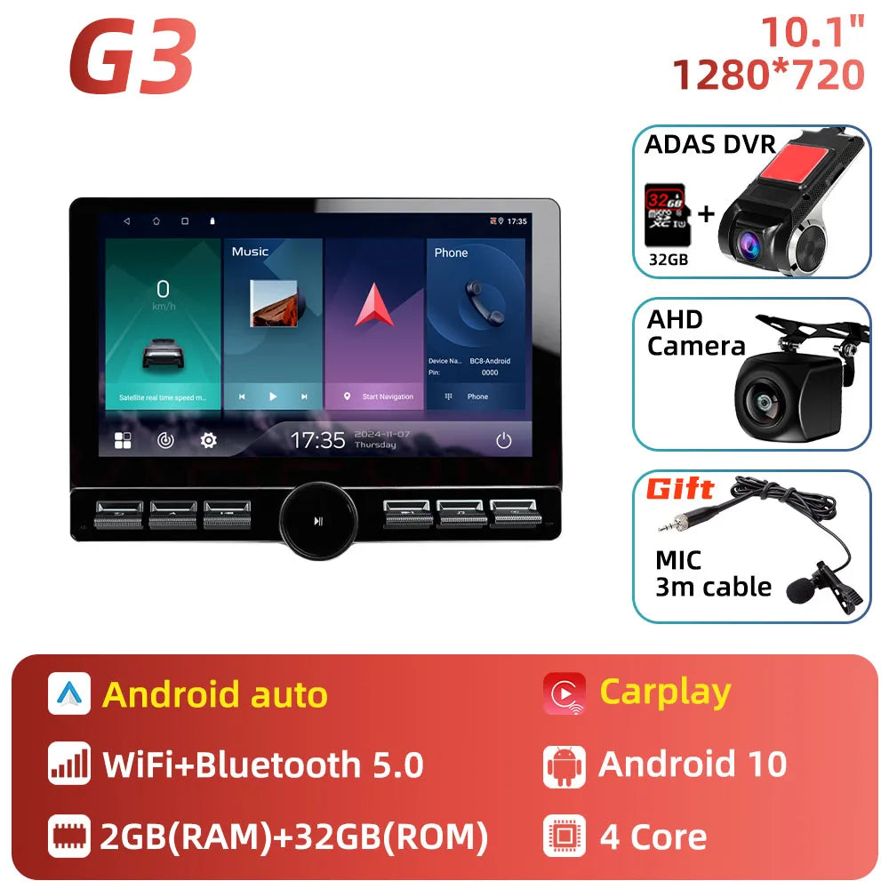 10.1 Inch Android 10 2 Din Car Radio Multimedia Large Screen Head Unit Carplay Android Auto Navigation GPS WiFi FM