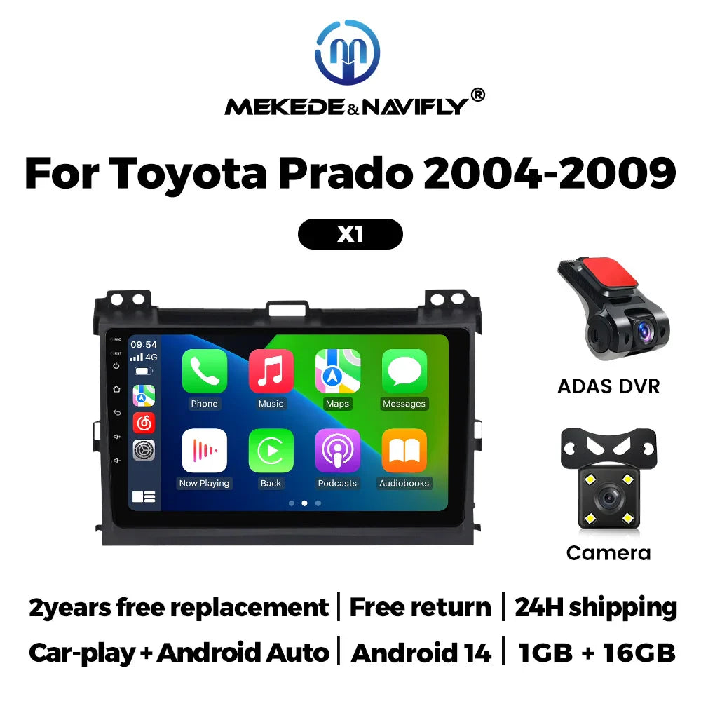 Android 14 For  Toyota Land Cruiser Prado 120 LC120 2004-2009 Car Radio Multimedia Player GPS Navigation Carplay Android Auto BT