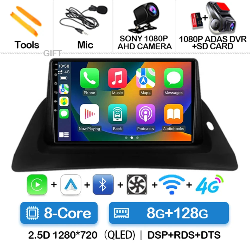Android 14 Wireless Carplay Auto For Renault Kangoo 2 2009 - 2018 Car Radio Multimedia Stereo Video Player QLED GPS NAVI 4G WIFI