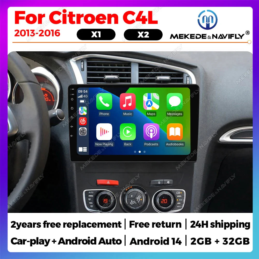 Android 14 Autoradio For Citroen C4 C4L DS4 2012 - 2017 Car Intelligent System Car Radio Multimedia Player Wireless CARPLAY+AUTO