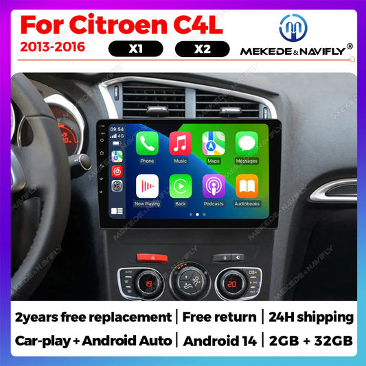 Android 14 Autoradio For Citroen C4 C4L DS4 2012 - 2017 Car Intelligent System Car Radio Multimedia Player Wireless CARPLAY+AUTO