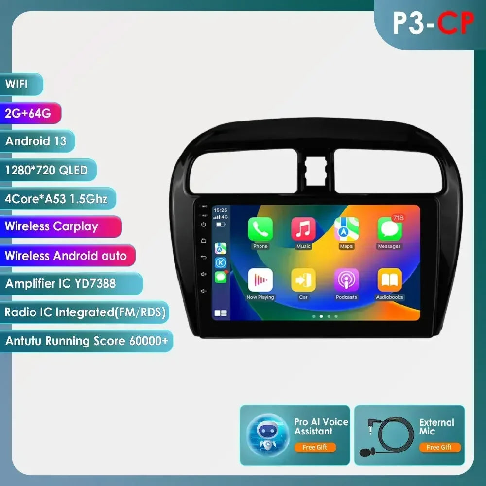 Hizpo Carplay 4G 360 Camera Android Car Radio for Mitsubishi Mirage 2012-2023 Space Star Dodge Attitude Video GPS 2din Autoradio
