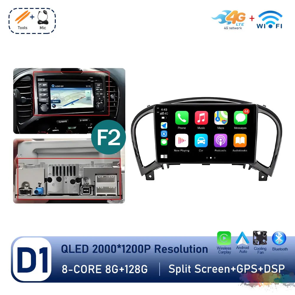 Carplay Android OS for Nissan Juke YF15 2010 - 2014 QLED Touch Screen 9 '' Car Radio Stereo Player GPS Navigation WiFi Head Unit