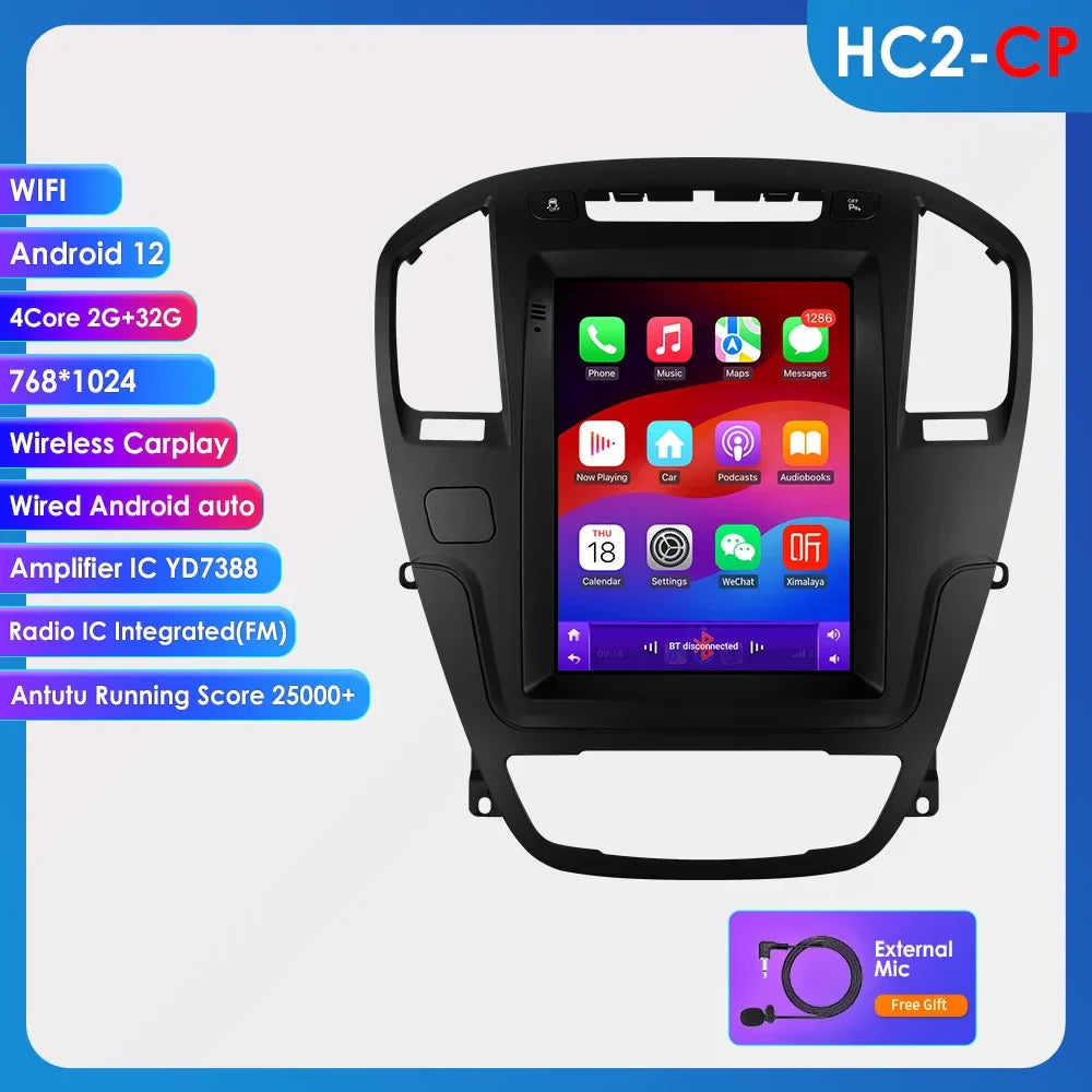 Carplay Android 13 Auto Car radio For Opel Insignia Buick Regal 2009-2013 Tesla multimedia player 9.7"7862 Head Unit GPS Stereo
