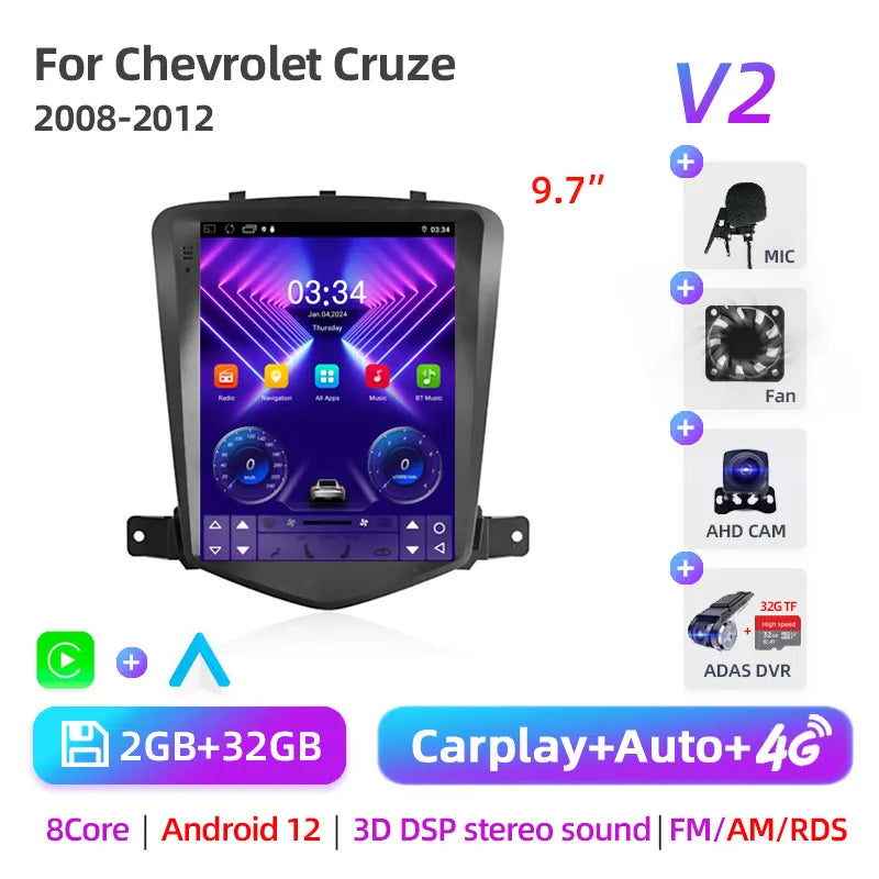 2Din Car Radio For Chevrolet Cruze J300 2008 2009-2012 Stereo Multimedia Video Player Navigation GPS Carplay 4G Android 11
