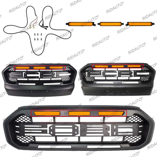 Amber Yellow White Color 3PCS LED Light Bar Kit For HMT Aftermarket Raptor Grille Fit For 2015-2021 FORD RANGER T7 T8