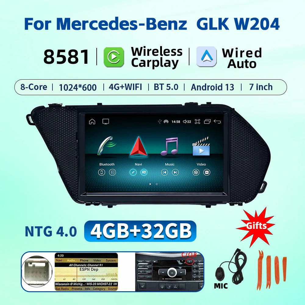 7 Inch Carplay Android 13 Auto Car Intelligent Systems For Mercedes Benz E Class W212 A207 X204 DSP Stereo Touch Screen