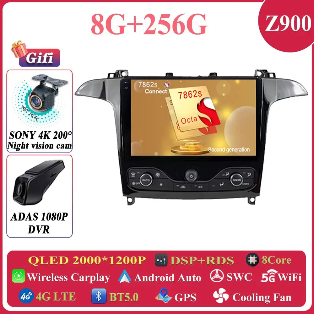 Android 14 Car Multimedia Video Player For Ford S Max S-MAX 2006 - 2015 For Ford Galaxy 2014 Car Radio Stereo Navigation GPS DVD