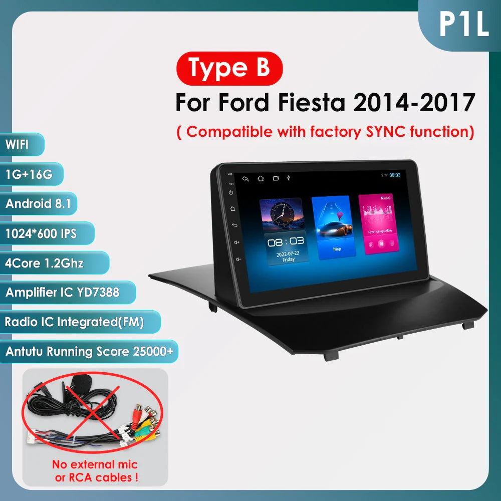 Hizpo 9 Inch Car Radio for Ford Fiesta 2009 - 2017 2din Android Multimedia Video Player GPS Navi Wireless Carplay Auto Screen
