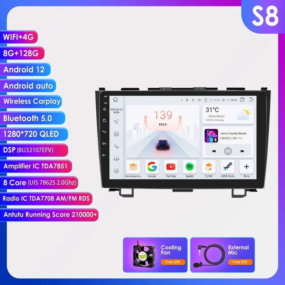 Hizpo Car Radio for Honda CRV CR-V 2007-2011 Multimedia Video Player Navigation Stereo GPS Android 13 Carplay Head Unit No DVD