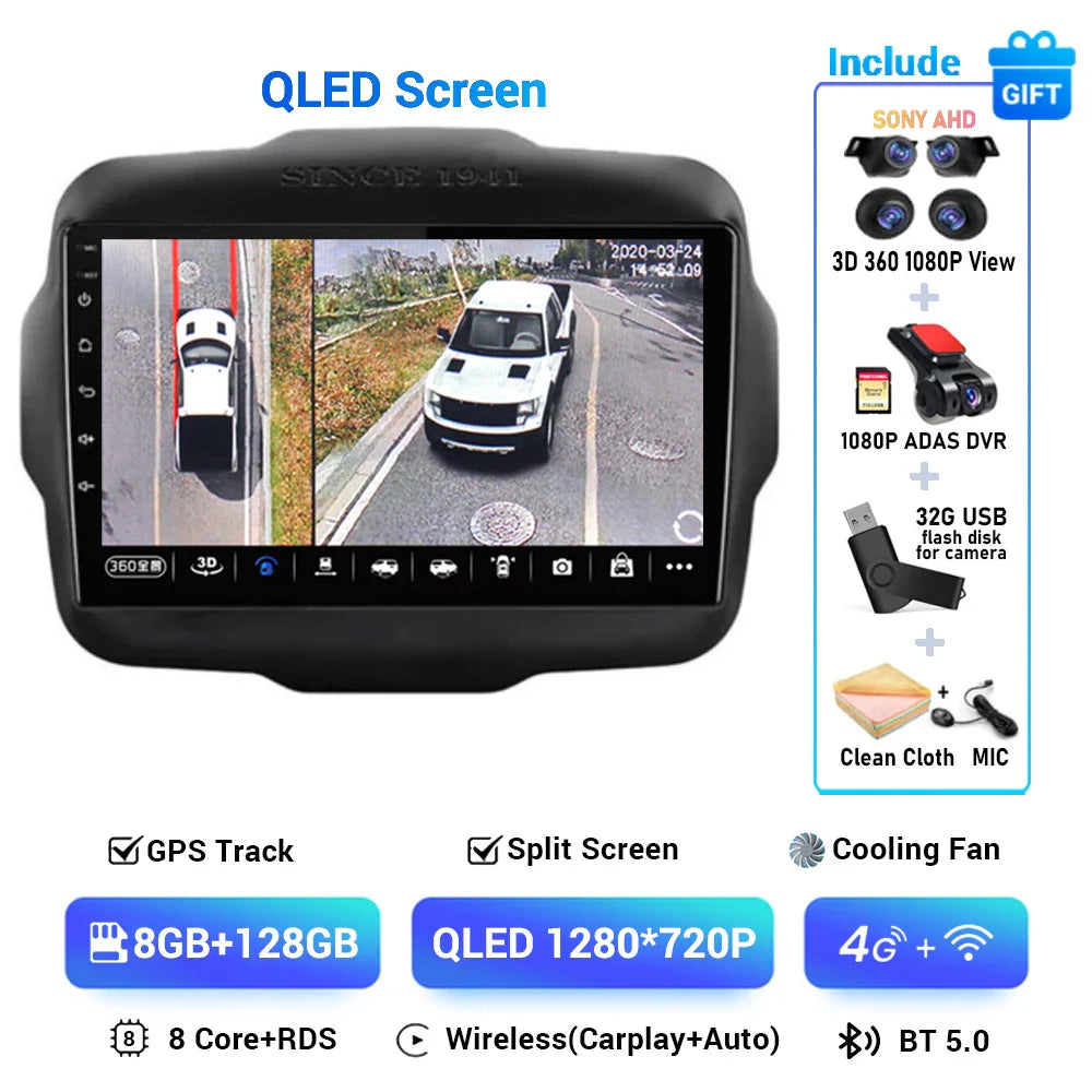 Android 15 Carplay Auto 4G DSP Car Radio Video Multimedia Player For Jeep Renegade 2016 2017 2018 2019 2020 Autoradio GPS Stereo