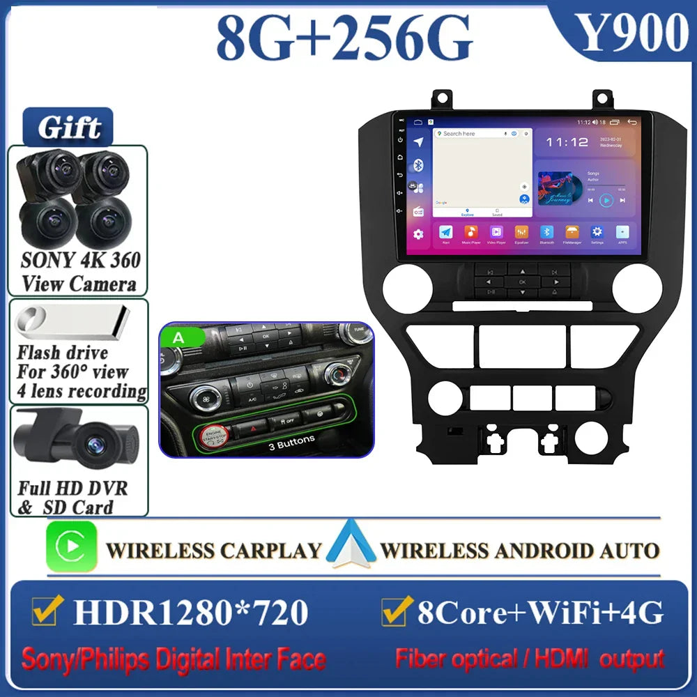 Android 14 Carplay FOR FORD Mustang S550 2014-2021 Multimedia Car Player Navigation Screen GPS Radio No 2 Din Stereo Head Unit