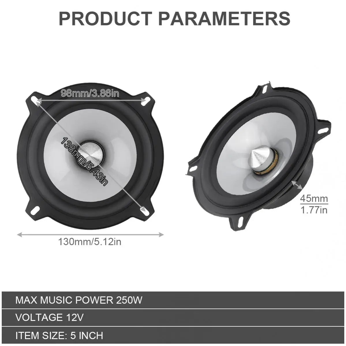 1 Piece 5 Inch 250W Car HiFi Coaxial Speaker Vehicle Door Auto Audio Music Stereo Full Range Frequency Speakers