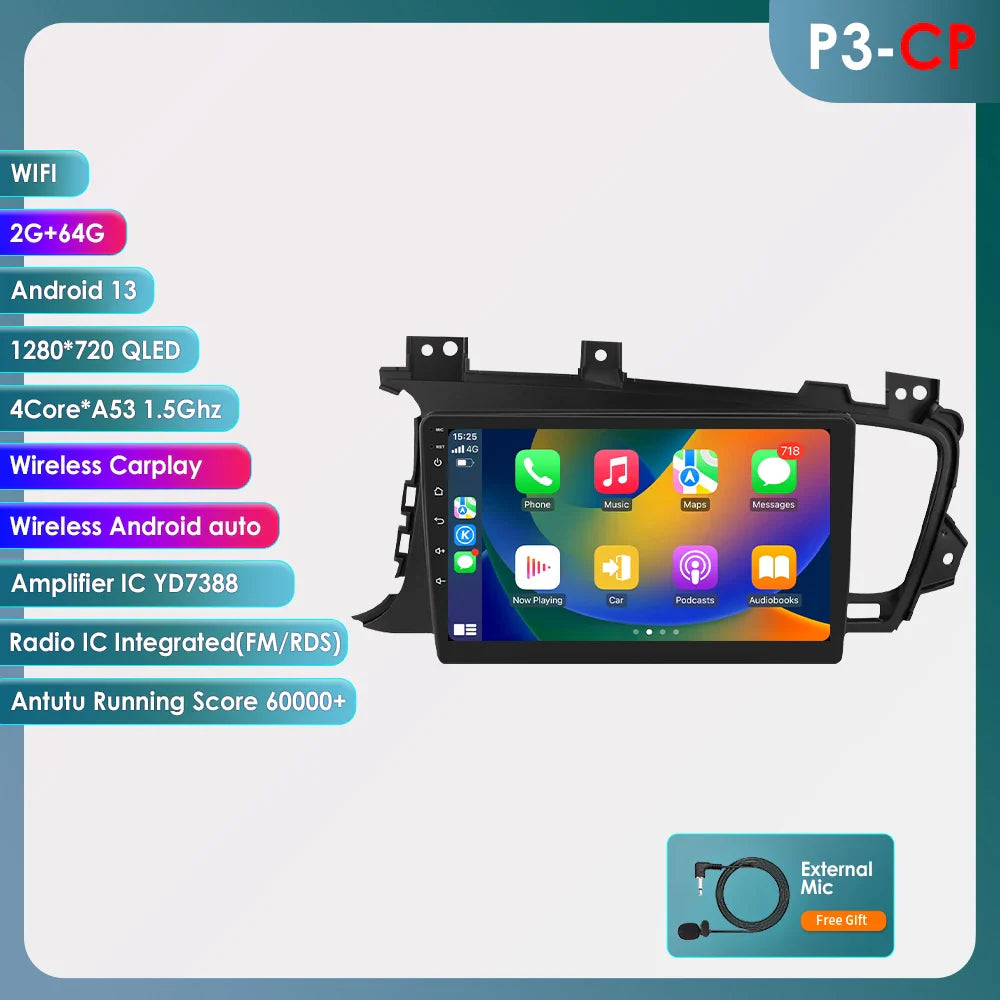 Hizpo 9" Car Radio for Kia K5 Optima 2011-2015 GPS Navigation 2 din Android Auto Multimedia Video Player 4G WIFI Carplay RDS DSP