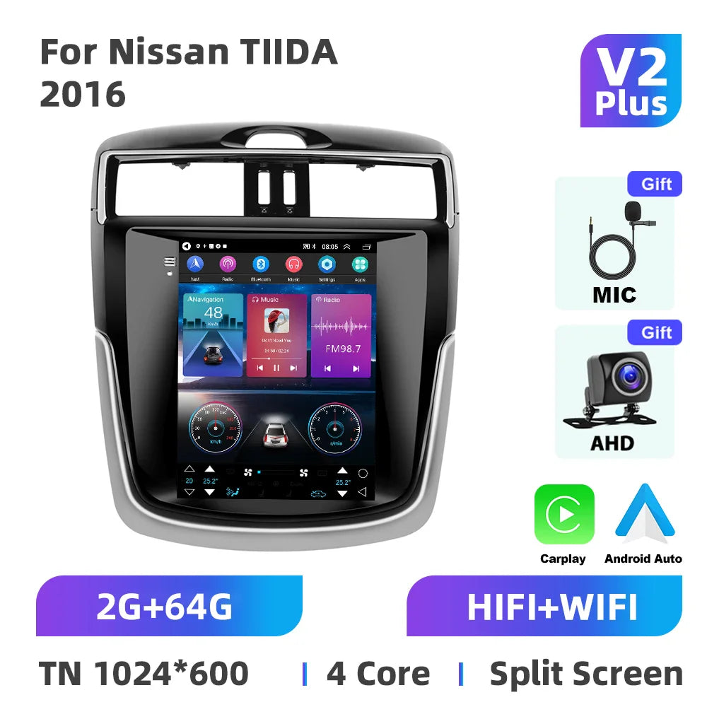Podofo 8+128G 9.7''Car Radio For Nissan TIIDA 2016 Multimedia Player Carplay Android Auto 8Core WIFI&4G GPS Navigation Car Audio