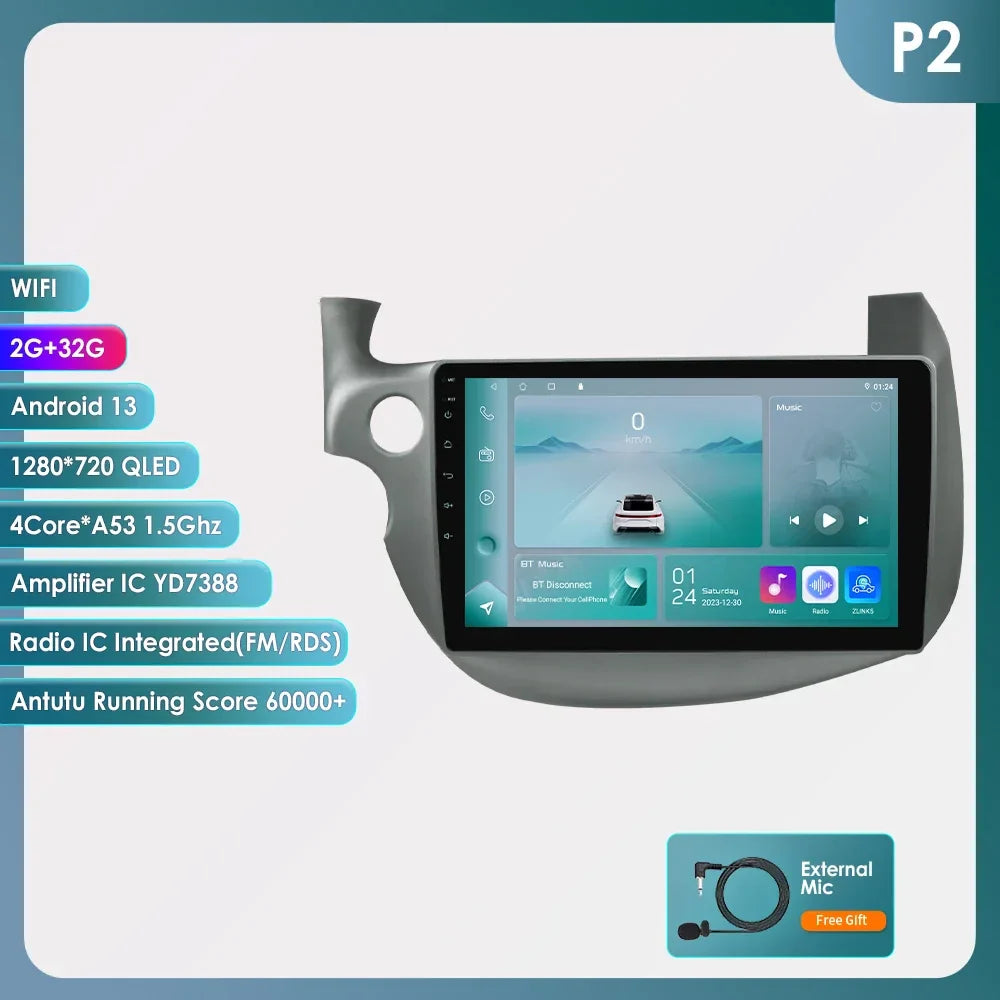 Hizpo 2 Din Android 13 Car Radio For HONDA FIT JAZZ 2007-2013 Multimedia Video Player AI Voice Wireless CarPlay Auto Head Unit