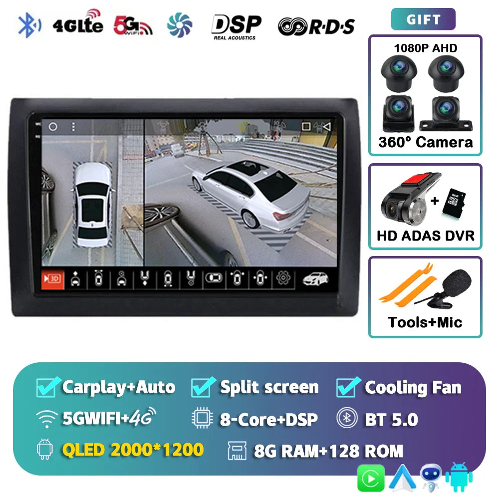 Android 14 For Fiat Stilo 2001 - 2010 2K QLED Android Car Radio Multimedia Video Player GPS AI Voice CarPlay 4G Stereo Head Unit