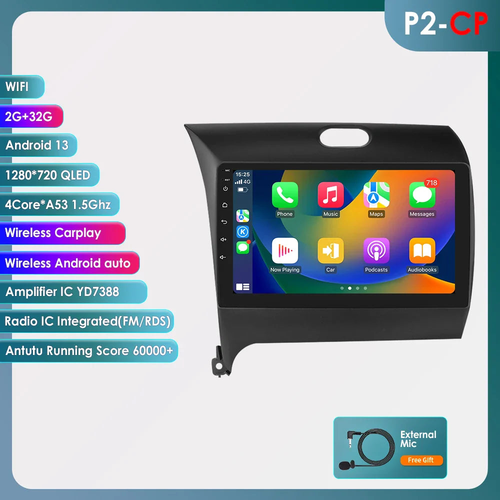 For Kia Cerato 3 K3 Forte 2013 - 2017 Car Radio Multimedia Video Player Navigation GPS Carplay 2 Din 4G Android 13 9" Autoradio