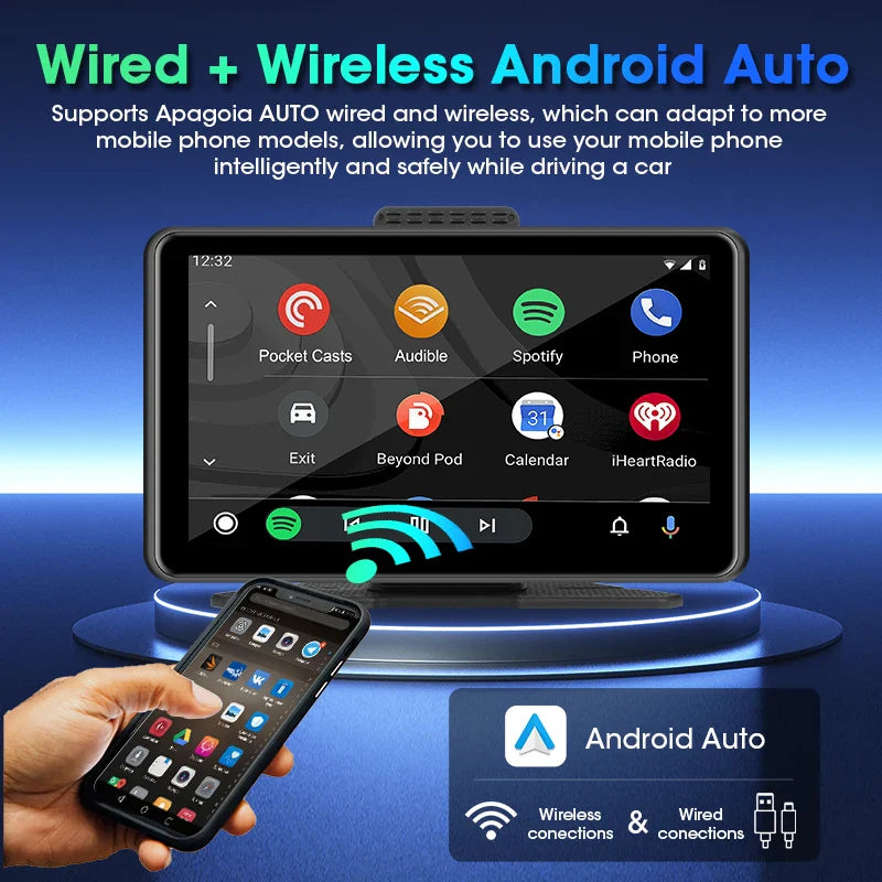 Vtopek 7" Car DVR Dash Cam Wireless Carplay & Android Auto Touch Screen Car Radio Multimedia Video Player Bluetooth Stereo GPS