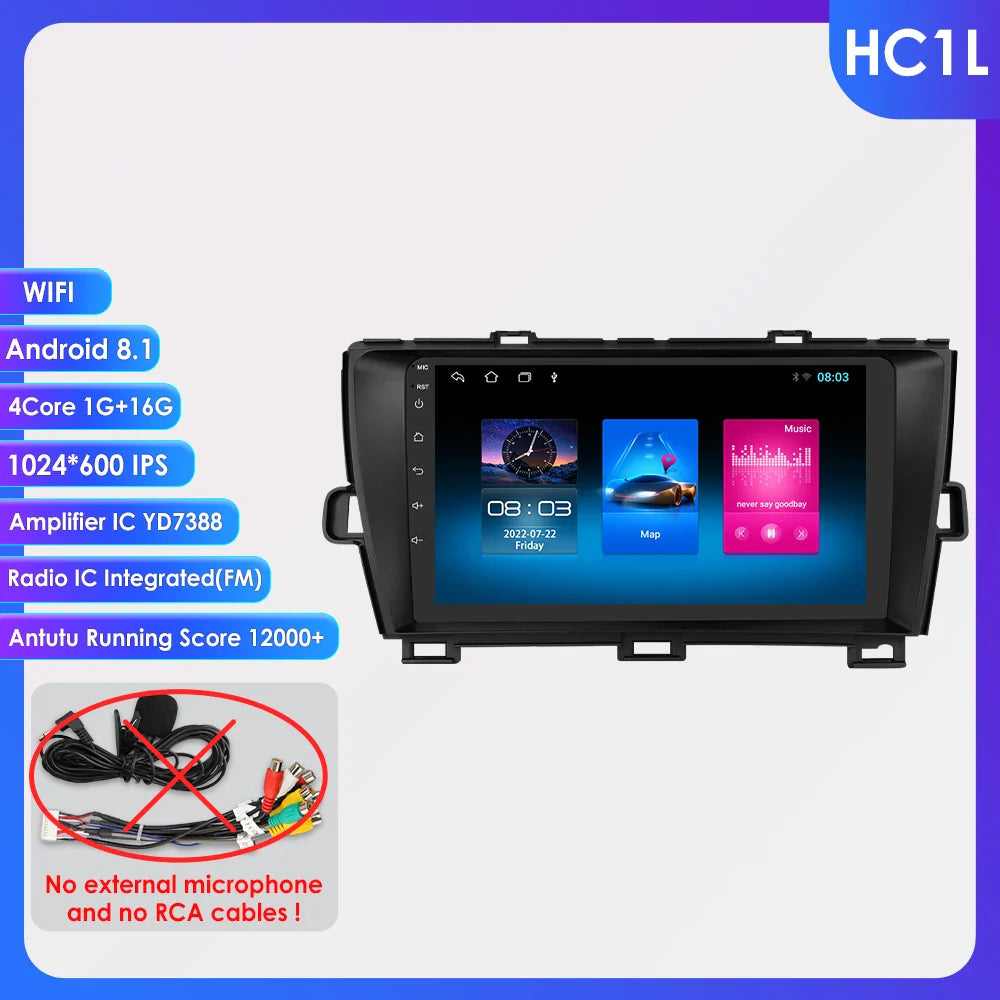For Toyota Prius 3 XW30 2009-2015 Android 13 Car Radio Multimedia Video Player GPS Navigation Carplay 4G QLED Screen DSP Stereo