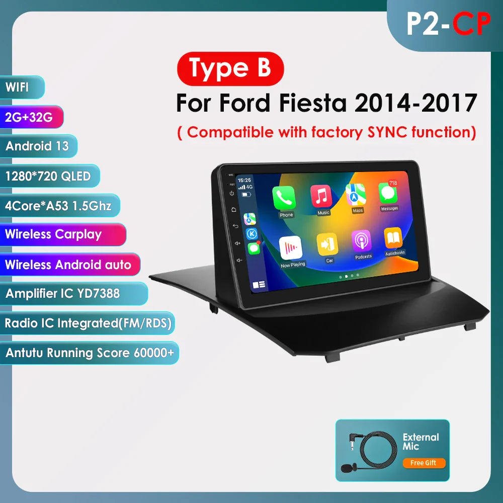 Hizpo 9 Inch Car Radio for Ford Fiesta 2009 - 2017 2din Android Multimedia Video Player GPS Navi Wireless Carplay Auto Screen