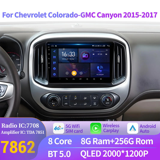 For Chevrolet Colorado-GMC Canyon 2015-2017 Car Radio Wireless BT Carplay Navigation Android 14 7862S 8G 256G 2K QLED Screen
