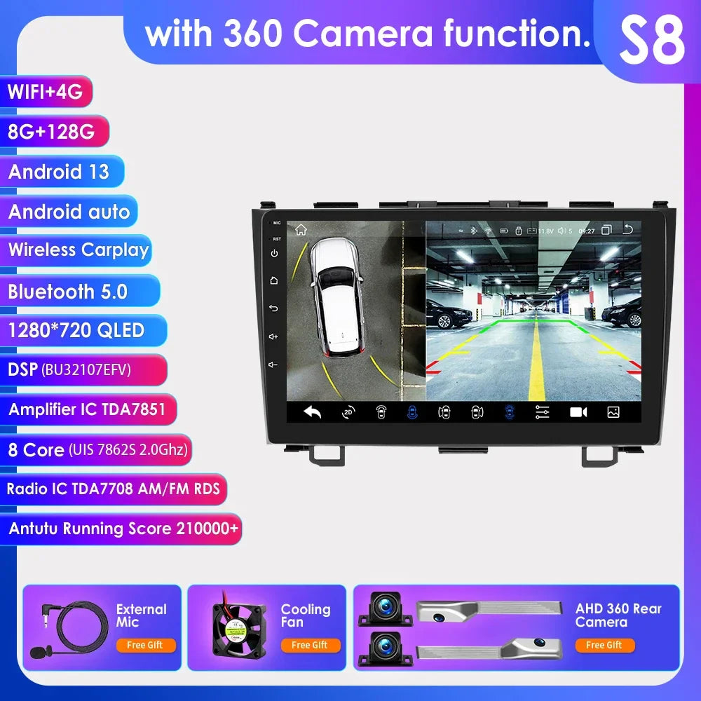 Hizpo Car Radio for Honda CRV CR-V 2007-2011 Multimedia Video Player Navigation Stereo GPS Android 13 Carplay Head Unit No DVD