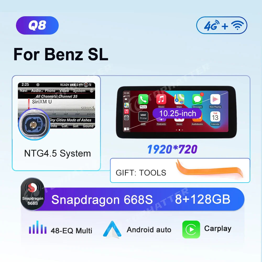 10.25 Car Radio For Mercedes Benz SL SLK SLC R231 R172 CarPlay Android Auto Multimedia Player 668S Head Unit Screen DSP Video