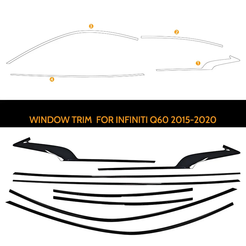 Black Car Window Decorative Strip Glass Chrome-plated Strip Decorative Panel Suitable For Infiniti Q60 2015-2020