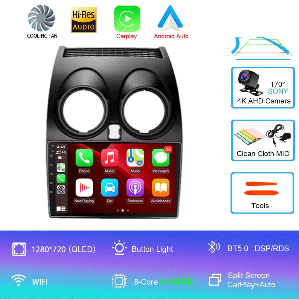 Android 14 2 DIN untuk Nissan Qashqai 1 J10 2006-2014 Radio Mobil Navigasi Pemutar Multimedia DVD Carplay Stereo Speaker Unit Ke