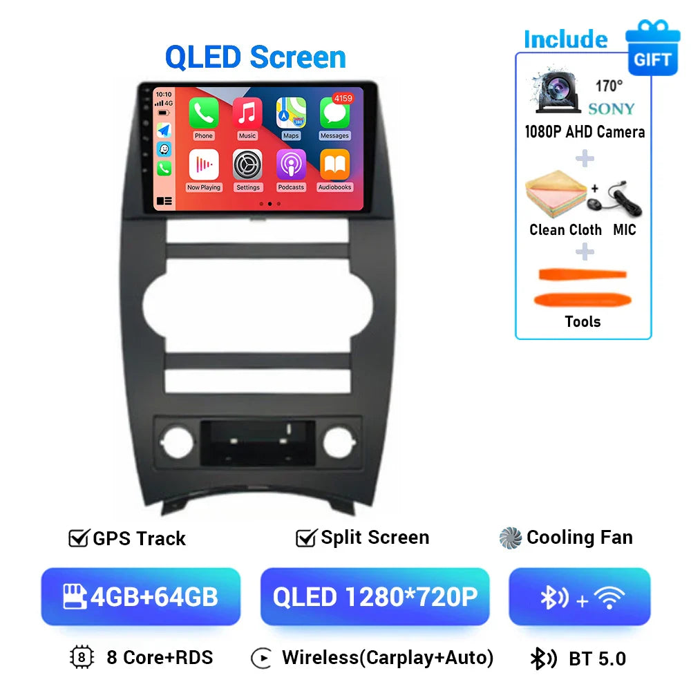 Android 14 Carplay Auto For Jeep Cherokee Commander XK 2005 2006 2007 2008 2009 2010 2011 Car Radio Multimedia Player GPS Stereo