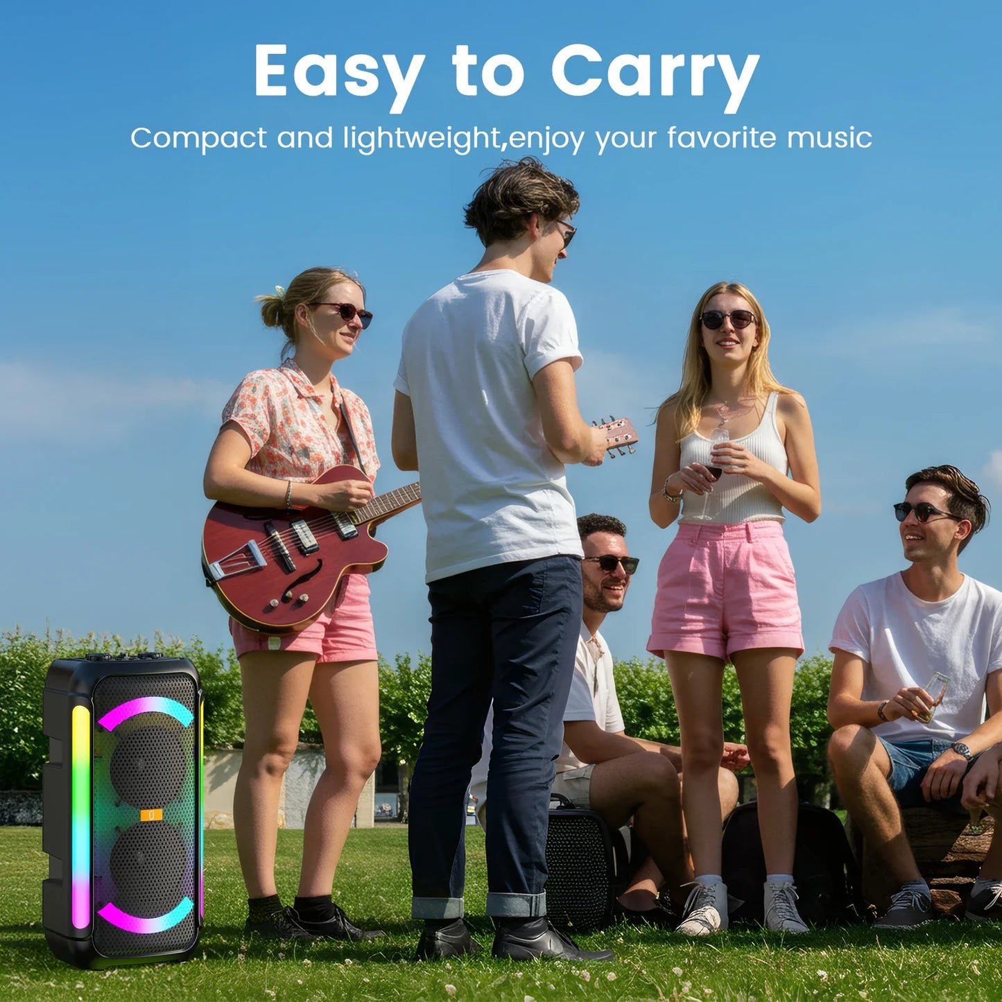FanFun Karaoke Machine Microphones for Adults, Big Bluetooth Party Speaker with LED Disco Light, Perfect for Outdoor, Home